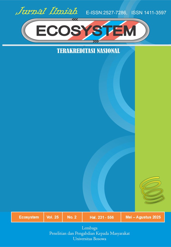 					View Vol. 25 No. 2 (2025): Ecosystem Vol. 25 No 2, Mei - Agustus Tahun 2025
				