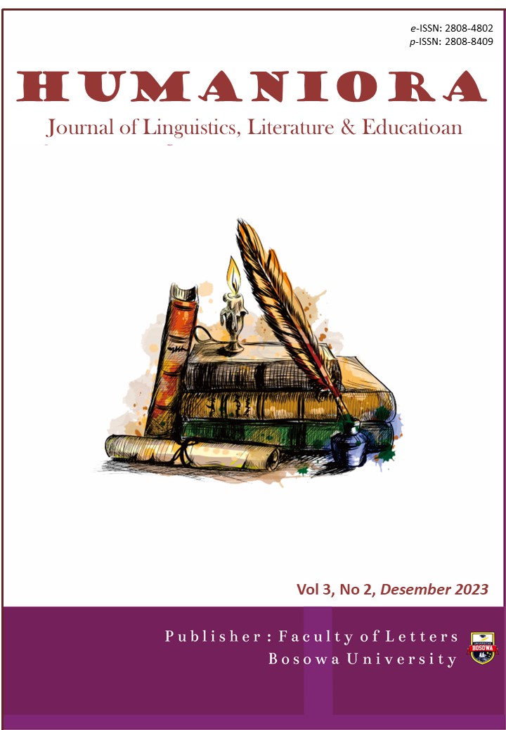 					View Vol. 3 No. 2 (2023): HUMANIORA: Journal of Linguistics,  Literature and Education, Desember 2023
				