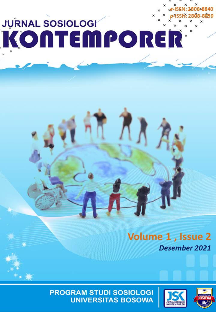 					View Vol. 1 No. 2 (2021): Jurnal Sosiologi Kontemporer, Desember 2021
				