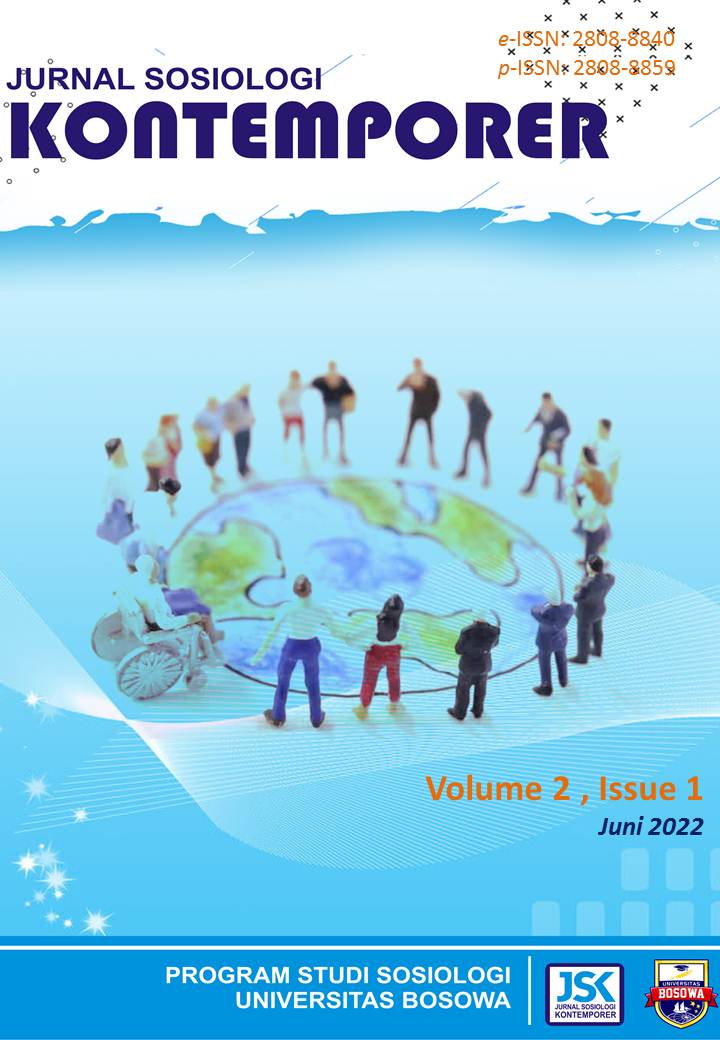 					View Vol. 2 No. 1 (2022): Jurnal Sosiologi Kontemporer, Juni 2022
				