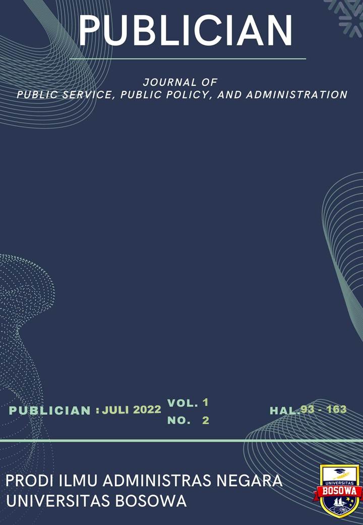 					View Vol. 1 No. 2 (2022): PUBLICIAN: Journal of Public Service, Public Policy, and Administrastion, Juli 2022
				