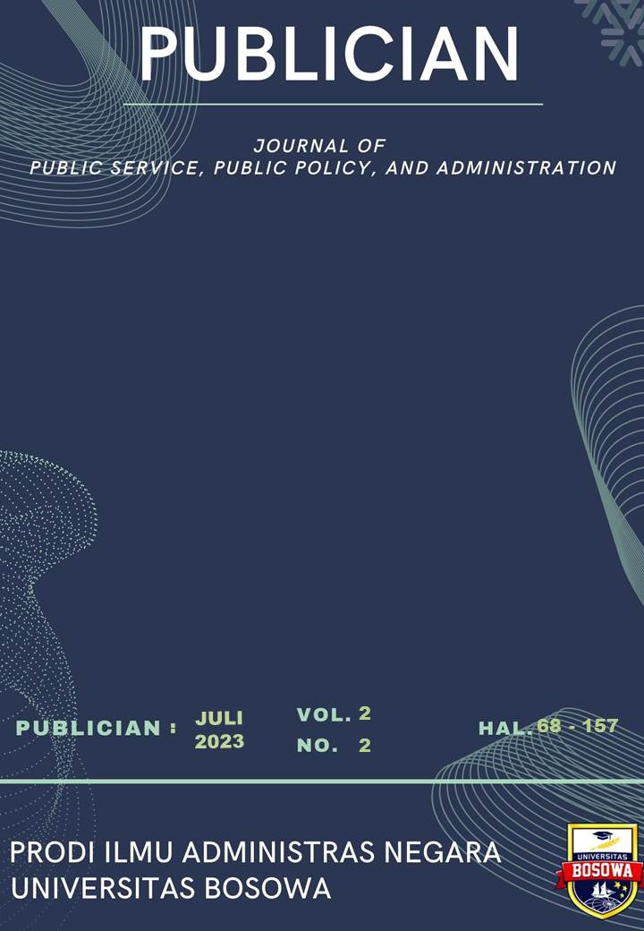 					View Vol. 2 No. 2 (2023): PUBLICIAN: Journal of Public Service, Public Policy, and Administrastion, Juli 2023
				