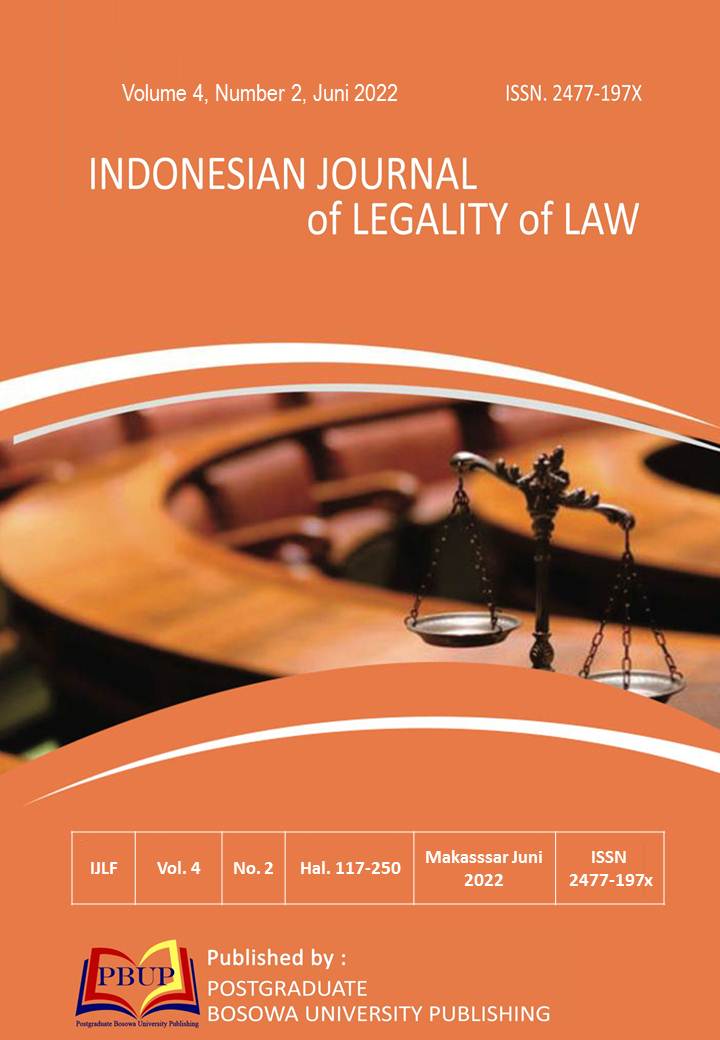 					View Vol. 4 No. 2 (2022): Indonesian Journal of Legality of Law, Juni 2022
				
