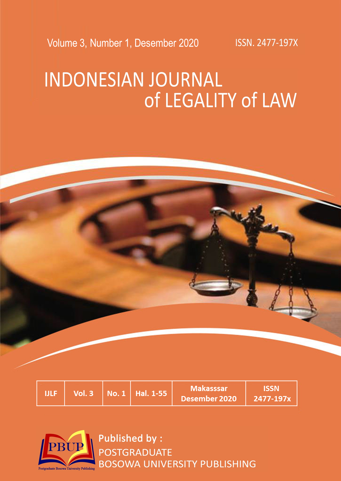 					View Vol. 3 No. 1 (2020): Indonesian Journal of Legality of Law, Desember 2020
				