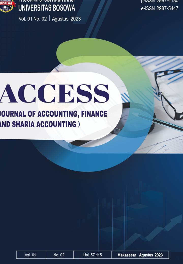 					View Vol. 1 No. 2 (2023): ACCESS: Journal of Accounting, Finace and Sharia Accounting, Agustus 2023
				