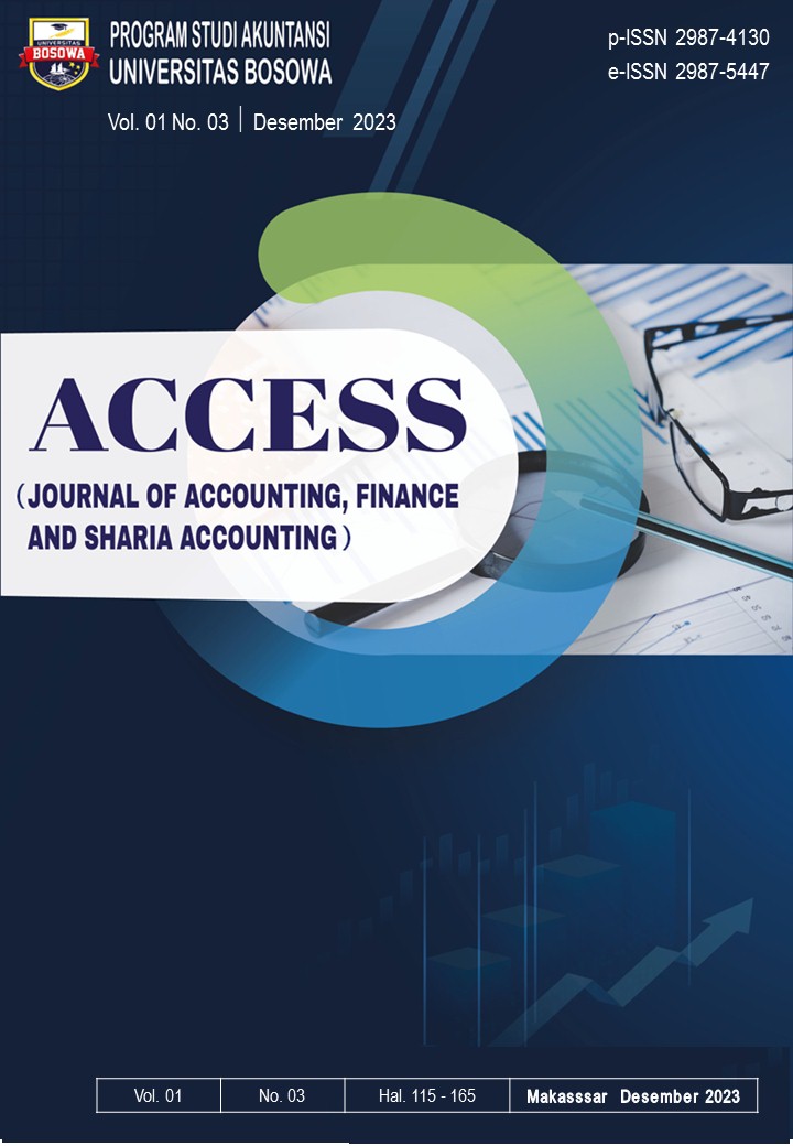 					View Vol. 1 No. 3 (2023): ACCESS: Journal of Accounting, Finace and Sharia Accounting, Desember 2023
				