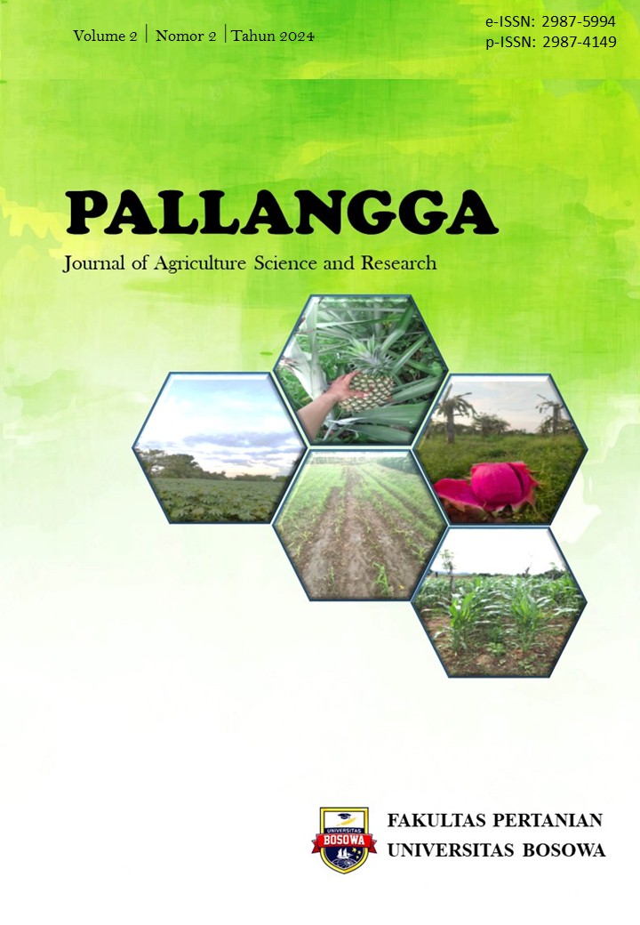 					View Vol. 2 No. 2 (2024): PALLANGGA: Journal of Agriculture Science and Research, Juli 2024
				